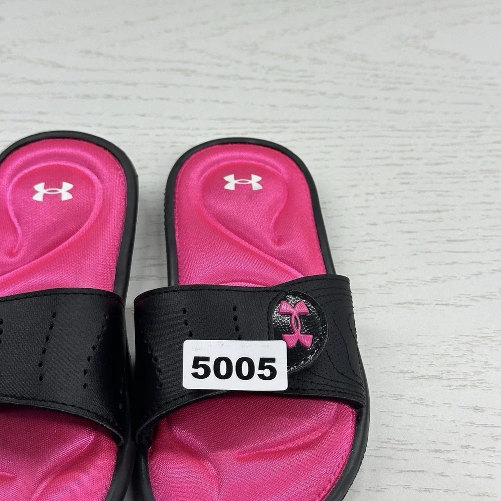 Under Armour Girls Ignite IX Sandals Slides Size 1Y 3022733 002 Black/Pink